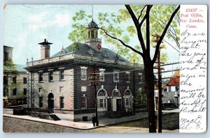 New London Connecticut CT Postcard Post Office Building Trees Exterior View 1910