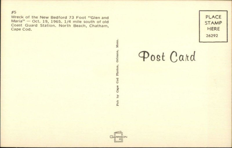 Shipwreck Ship New Bedford 1965 Chatham Cape Cod Postcard 