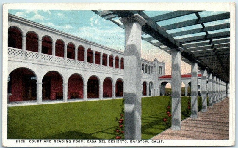 Postcard - Court and Reading Room, Casa Del Desierto, Barstow, California