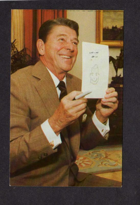 President Ronald Reagan Doodling White House Washington DC Postcard