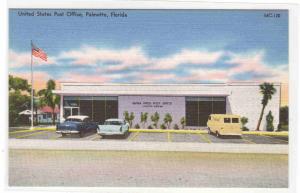 Post Office Cars Van Palmetto Florida linen postcard