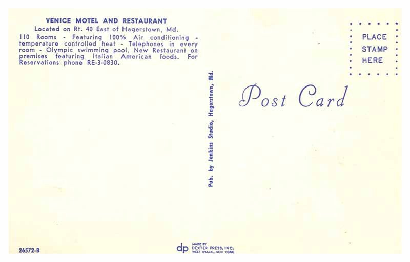 Postcard MOTEL SCENE Hagerstown Maryland MD AT6463