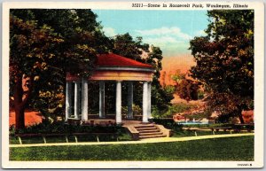 Waukegan Illinois ILL, Scene in Roosevelt Park, Trees, Nature, Vintage Postcard