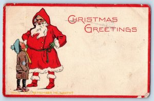 Christmas Postcard Greetings Santa Claus Child Boy Canton Ohio OH 1912 Antique