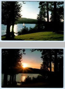 2 Postcards LAC ST-JOSEPH, Quebec Canada ~ Daytime & Sunset SCENIC VIEWS