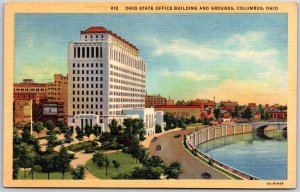 Columbus Ohio OH, 1947 State Office Building & Grounds, River Front, Postcard