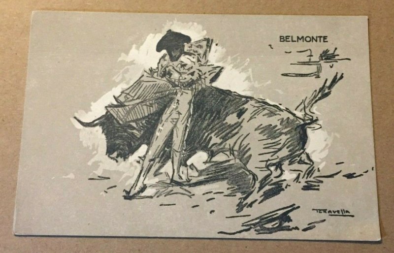 VINTAGE UNUSED POSTCARD (SPAIN) BULLFIGHTER BELMONTE ARTIST SKETCH