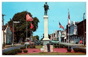 Vintage Street Scene, Confederate Statue, 1950's Cars, Edenton, NC Postcard