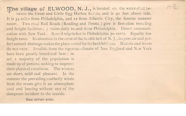 Elwood envelope, 6 inch x 3 1/4 inch in Elwood, New Jersey