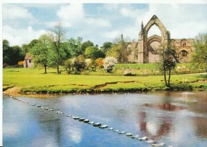 Yorkshire Postcard - Bolton Abbey from The Stepping Stones - Wharfedale   LE166