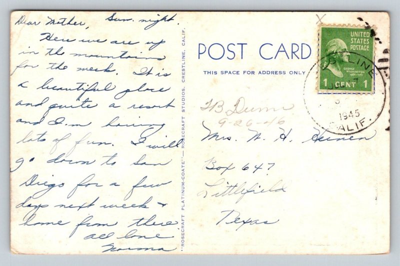 1945  San Bernardino  California    Postcard