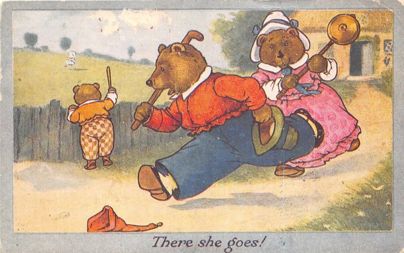 br106658 there she goes comic humour bear teddy artist signed  humanised