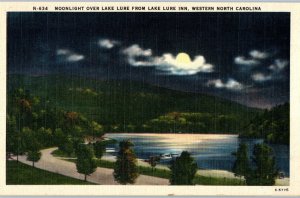 Moonlight over Lake Lure from Lake Lure Inn Western North Carolina Postcard