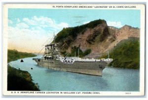 1930 U.S.S. Aeroplane Carrier Lexington in Gaillard Cut Panama Canal Postcard