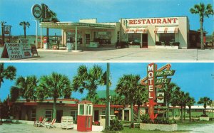 Panama City FL Rip Tide Motel & Pure Gasoline Station Telephone Booth Postcard