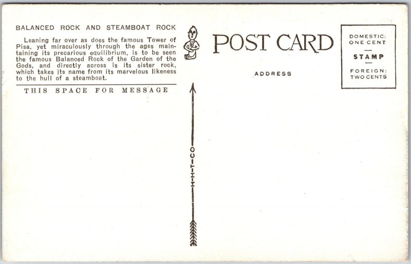 Balanced Rock Steamboat Rock Garden Of The Gods Colorado CO Attraction Postcard