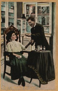 Vintage Postcard Lovers Couple Confession Holding Hands Having Feeling On Her