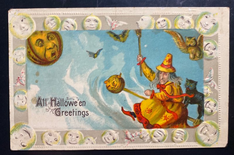 Mint Usa Picture Postcard Cover Witch All Halloween Greetings 