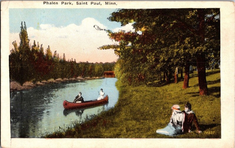 Canoe on Lake, Phalen Park, St. Paul MN Vintage Postcard N58 