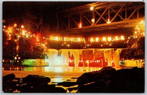 Vtg Ludlow Falls Ohio OH Annual Christmas Lighting Night View Postcard