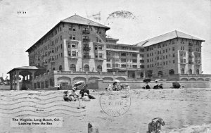 LONG BEACH CA~THE HOTEL VIRGINIA LOOKING FROM THE SEA-1909 PMK-WOODS POSTCARD