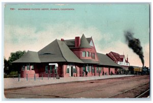 1908 Southern Pacific Depot Station Hotel Fresno California CA Antique Postcard 