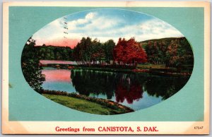 1955 Greetings From Canistota South Dakota SD Trees Lake Posted Postcard