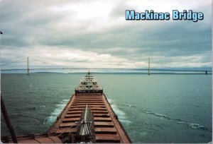 Postcard MI Mackinac Bridge view from ship