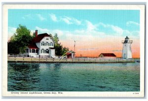 c1940 Grassy Island Lighthouse Exterior Building Green Bay Wisconsin WI Postcard