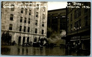 HARTFORD CT 1936 GREAT FLOOD PUMPING WATER VINTAGE REAL PHOTO POSTCARD RPPC