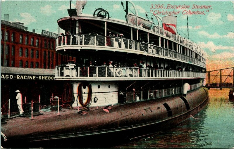 Vtg Carte Postale Pre-1910 Excusion Bateau Vapeur Christopher Columbus Wisconsin