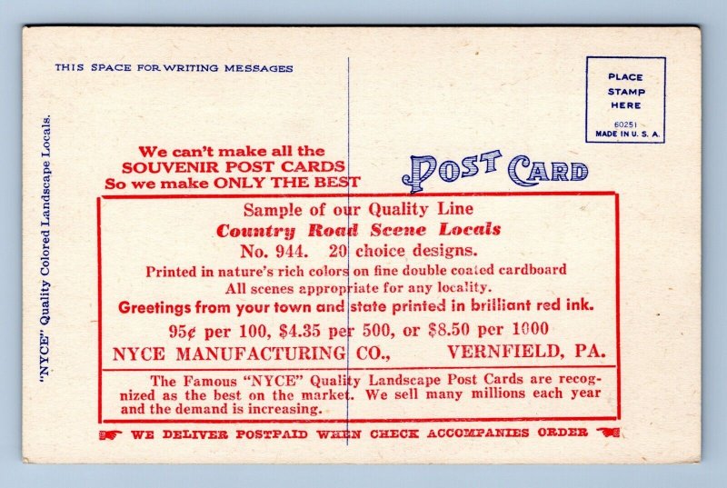 Generic Scenic Greetings Anytown USA Dealer Card UNP Linen Postcard F19