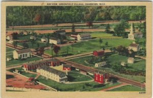 1950 postcard, Air view, Greenfield village, Dearborn, Michigan 