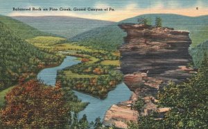 Vintage Postcard Balanced Rock Pine Creek Grand Canyon Pennsylvania Tichnor Pub.