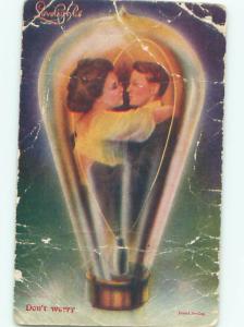 Pre-Linen COUPLE INSIDE LIGHTBULB - PROBABLY THOMAS EDISON BULB AB7987