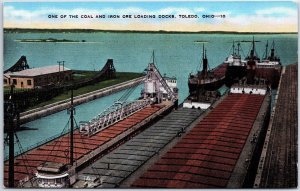 VINTAGE POSTCARD COAL & IRON ORE LOADING DOCKS AT THE PORT OF TOLEDO c. 1940s