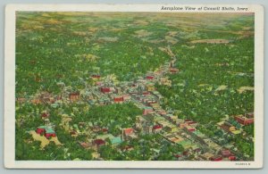 Council Bluffs Iowa~Birdseye Downtown~1940s Linen Postcard