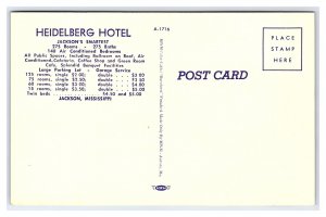 Heidelberg Hotel Jackson Mississippi Postcard Old Cars