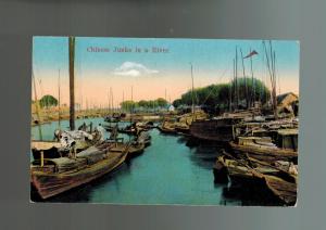 Mint  China picture color  Postcard Junks Ships in a River