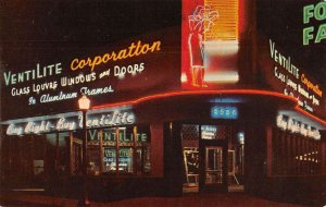 Miami Florida Ventilite Corp Window and Doors Store at Night Postcard AA35152 