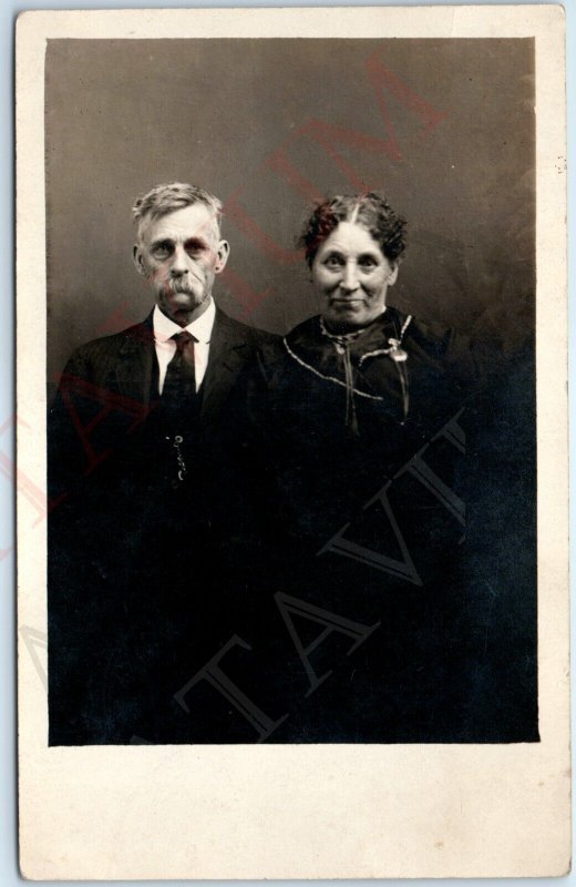 c1900s Older Couple Portrait RPPC Man Gentleman Woman Real Photo A184