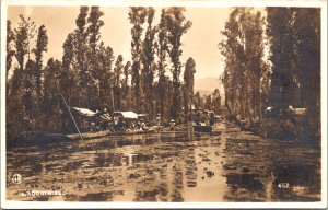 RPPC Xochimilco Canal Trajineras Boats Mexico Real Photo Postcard