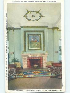 Damaged-Back Pre-1952 LOBBY OF CLARENDON HOTEL Daytona Beach Florida FL B5122