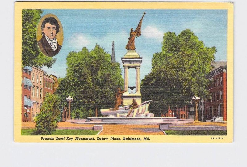 PPC POSTCARD MARYLAND BALTIMORE EUTAW PLACE FRANCIS SCOTT KEY MONUMENT