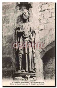 Postcard Old Cathedral Saint Nazaire of Carcassonne Cite Statue of Saint Paul...