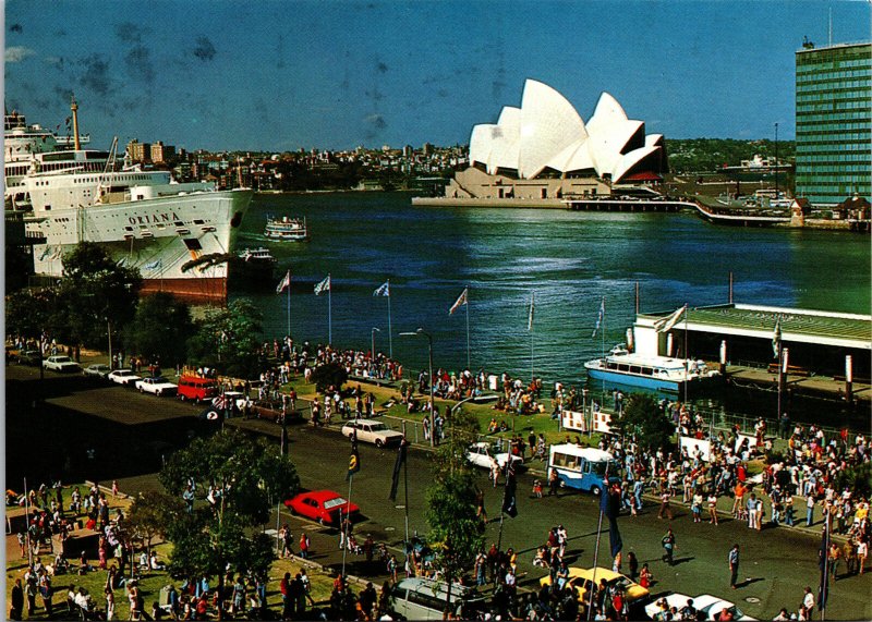 Australia Sydney Opera House Circular Quay Harbor Postcard used with stamp 1982