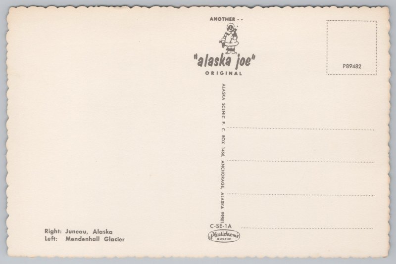 Juneau Alaska~Aerial View & Harbor~Mendenhall Glacier~Continental Postcard