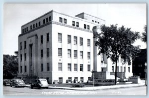 Marinette Wisconsin Postcard RPPC Photo Court House Building Cars Scene c1950's