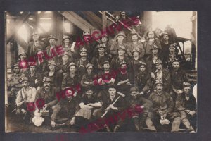 Minnesota RPPC c1910 IRON RANGE MINERS Posing Mine MESABI Headlamps MINING MN