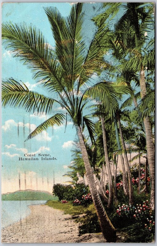 1923 HI-Hawaii, Coast Scene Hawaiian Island, Shores, Swaying Palms, Postcard